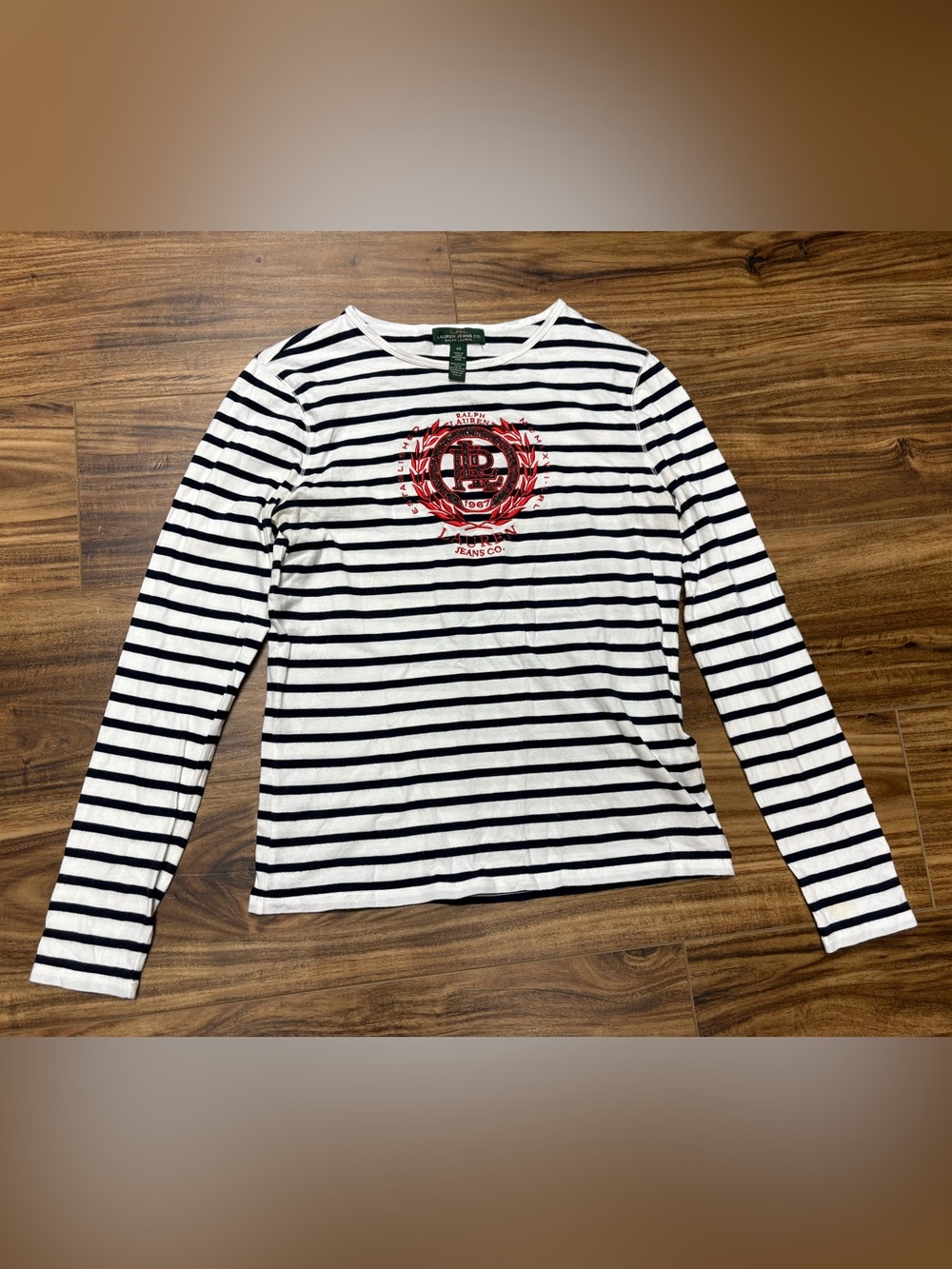Lauren, Ralph Lauren jeans, co. Black & white striped cotton jersey t-shirt, XS